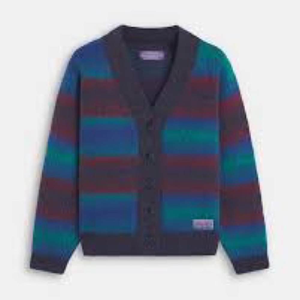 Madhappy Fuzzy Knits Mohair Blue and Purple Striped V-neck Cardigan Small EUC